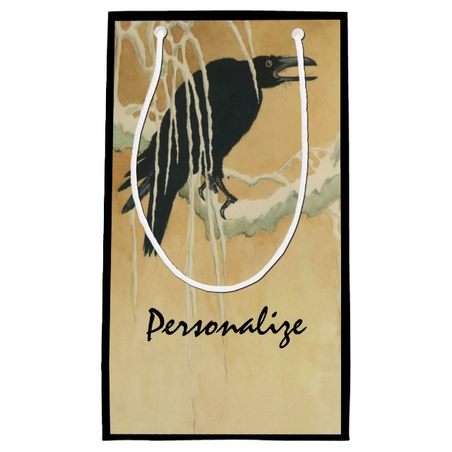 Sacola Para Presentes Pequena Raven em um galho de árvore (Frente)