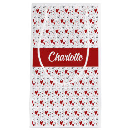 Sacola Para Presentes Pequena Red and Black Hearts Custom Monogram Name