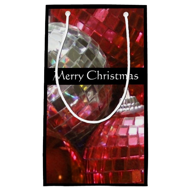 Sacola Para Presentes Pequena Red Baubles Feliz Natal preto (Frente)