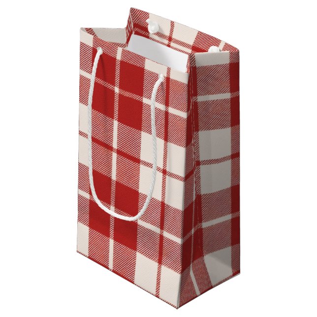 Sacola Para Presentes Pequena Red Candy Cane Christmas Plaid (Frente inclinada)
