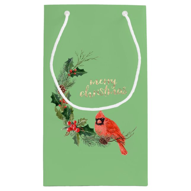 Sacola Para Presentes Pequena Red Cardinal Bird Holly Berry Natal (Verso)