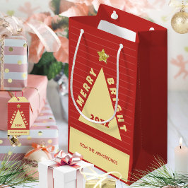 Sacola Para Presentes Pequena Red Minimalist Christmas Tree Name