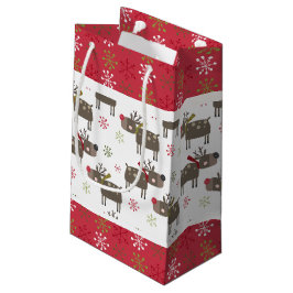 Sacola Para Presentes Pequena Reindeador Vermelho, Branco e Verde de Natal
