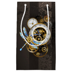 Sacola Para Presentes Pequena Relógio Steampunk com Dragonfly Mecânica
