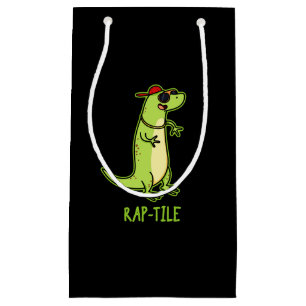 Sacola Para Presentes Pequena Réptil Engraçado do azulejo rap Lizard Pun Dark BG