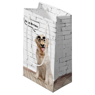 Sacola Para Presentes Pequena Retriever de ouros com máscara de bigode Pequeno