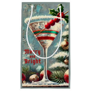 Sacola Para Presentes Pequena Retro 50 Cranberry Snowflake de Natal Martini