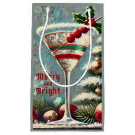 Sacola Para Presentes Pequena Retro 50s Cranberry Snowflake Martini de Natal