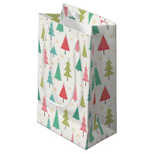 Sacola Para Presentes Pequena Retrô Feliz Natal Árvores Divertidas Padrão de Fér