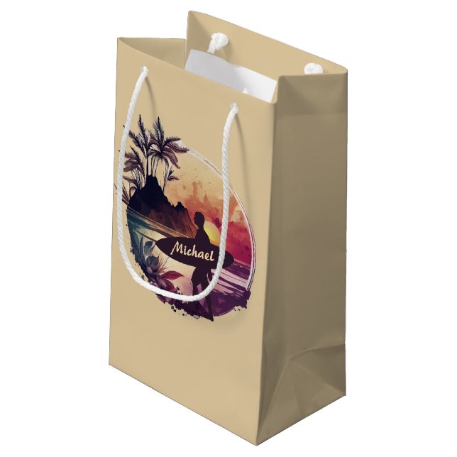Sacola Para Presentes Pequena Retro Surfer Sunset Beach (Verso inclinado)