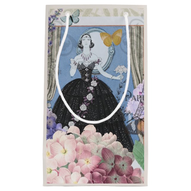 Sacola Para Presentes Pequena Rico Floral da Mulher Elegante Azul (Frente)