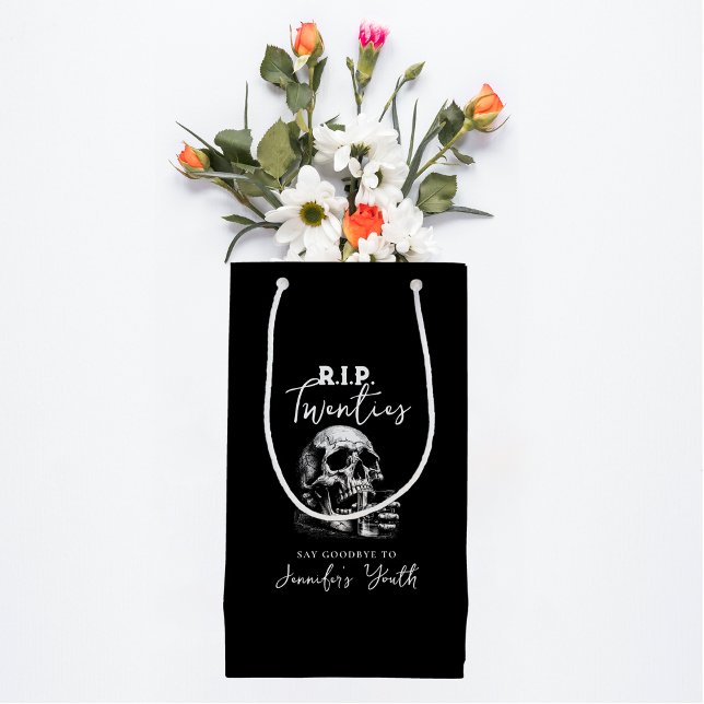 Sacola Para Presentes Pequena RIP 200 Whiskey Gótico Skull Black Aniversário (Criador carregado)