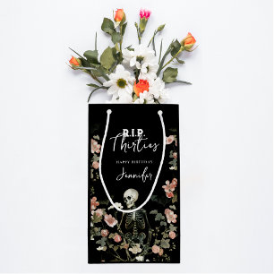 Sacola Para Presentes Pequena RIP Trinta Rosa Floral Esqueleto 40º Aniversário