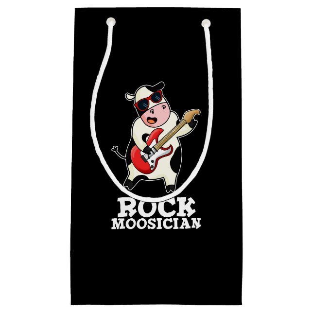Sacola Para Presentes Pequena Rock Moossinger Engraçado Cow Musico Pun Dark BG (Frente)