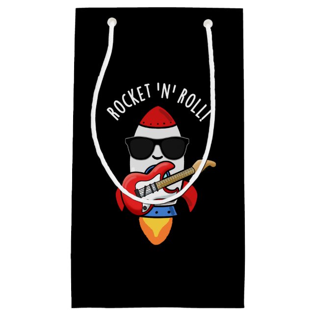 Sacola Para Presentes Pequena Rocket e Roll Funny Rocket Pun Dark BG (Frente)