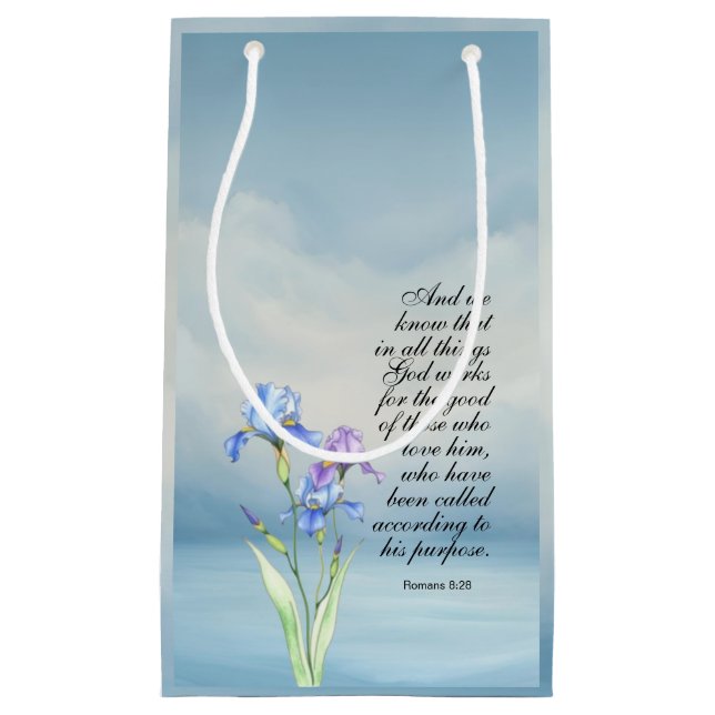 Sacola Para Presentes Pequena Romanos 8:28 Iris Watercolor (Frente)