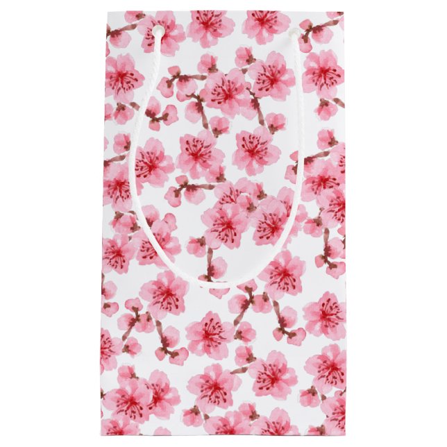 Sacola Para Presentes Pequena Romantic pink Cherry blosson (Frente)