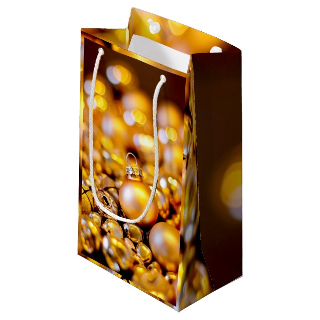 Sacola Para Presentes Pequena Rosa de Natal Dourado Baubles (Frente inclinada)