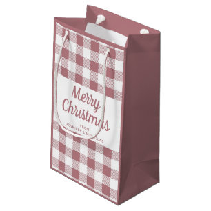 Sacola Para Presentes Pequena Rosa de Natal feliz Xadrez rosa Dourada