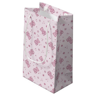 Sacola Para Presentes Pequena Rosa do fundo dos ursos de ursinho