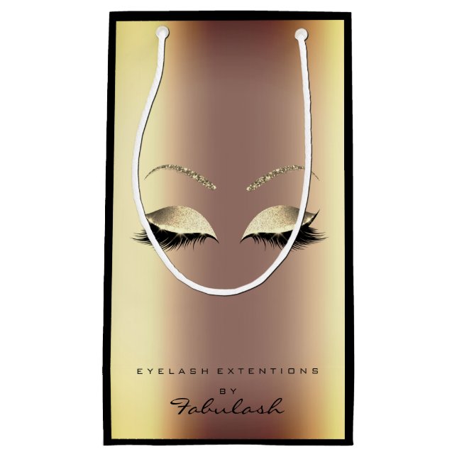 Sacola Para Presentes Pequena Rosa Dourada Makeup Lashes Beleza Ombre (Frente)