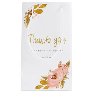Sacola Para Presentes Pequena Rosa Dourado Chá de panela Floral Glitter