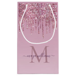 Sacola Para Presentes Pequena Rosa Glitter Drives Monograma Personalizado E Nome