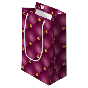 Sacola Para Presentes Pequena Rosa quente e Dourado, Pequeno Saco presente tufad