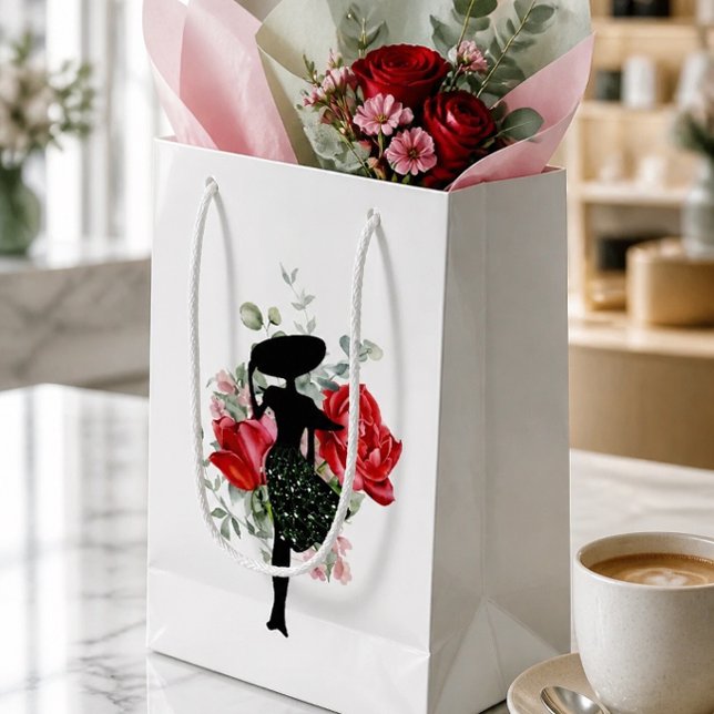 Sacola Para Presentes Pequena Rosa Vermelha e Moda (Criador carregado)