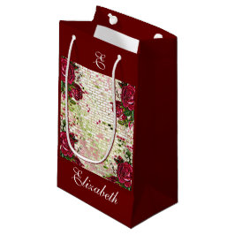 Sacola Para Presentes Pequena Rosas de Bridesmaid Monograma Russo Burgundy