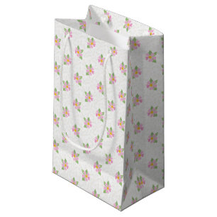 Sacola Para Presentes Pequena Rosas de Cachorro Rosa no Saco de Presente Branco
