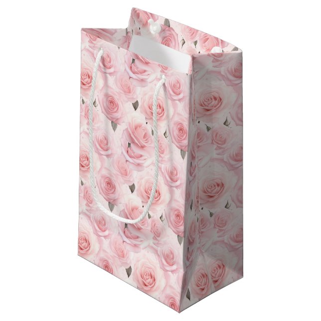 Sacola Para Presentes Pequena Rosas Rosa com Saco do Presente (Frente inclinada)