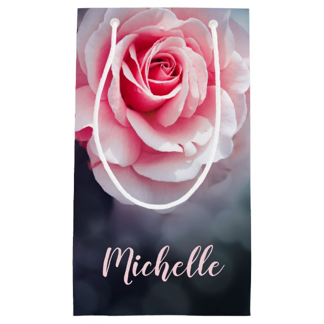 Sacola Para Presentes Pequena Rosas Rosa Femininas Foto Floral (Frente)