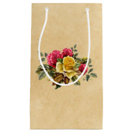 Sacola Para Presentes Pequena Rosas Vermelhas e Amarelas Vintage Floral