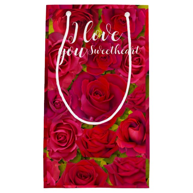 Sacola Para Presentes Pequena Rosas Vermelhas Eu Te Amo Nome (Frente)