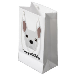 Sacola Para Presentes Pequena Rosto de Buldogue Francês Branco Bonito