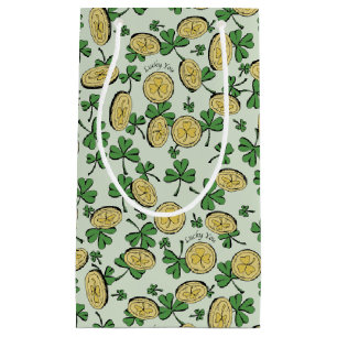 Sacola Para Presentes Pequena Rua verde e Dourada Patrick é sortudo
