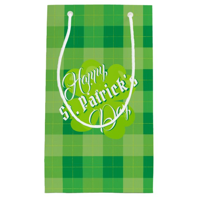 Sacola Para Presentes Pequena Ruas Felizes, o dia de Patrick, o Tartan Verde, Lu (Frente)