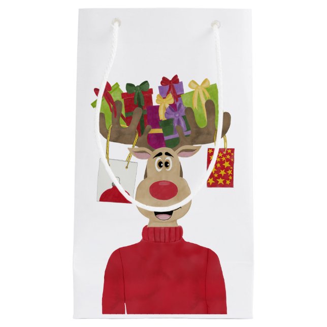 Sacola Para Presentes Pequena Rudolph Christmas Gifts Reindeer (Frente)