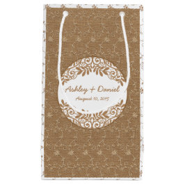Sacola Para Presentes Pequena Rustic Faux Burlap Lace Casamento Bag de Boas-vind