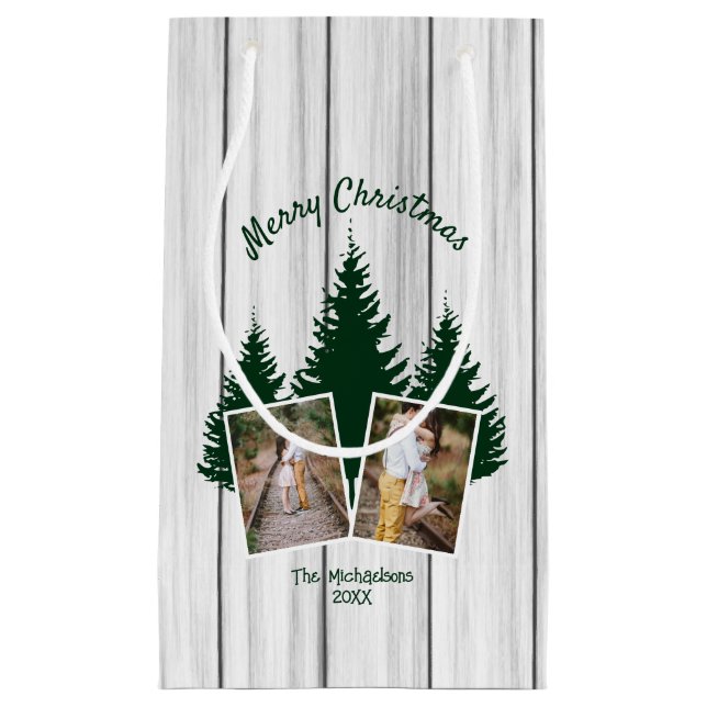 Sacola Para Presentes Pequena Rustic Woodland Christmas Photo (Frente)