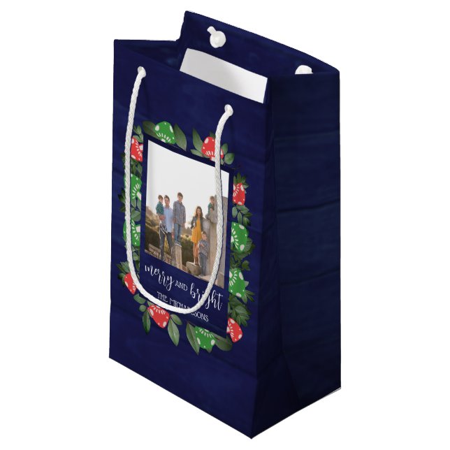 Sacola Para Presentes Pequena Rustic Woodland Whimsical Mushrooms Christmas (Frente inclinada)