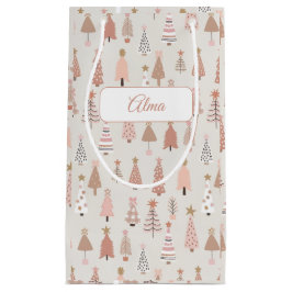 Sacola Para Presentes Pequena Sac cadeau Sapin Noël Rose Scandinave