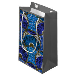 Sacola Para Presentes Pequena Sac cadeau, Wax Africain bleu avec fond gris.