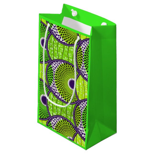 Sacola Para Presentes Pequena Sac cadeau, Wax Africain vert. (Frente inclinada)