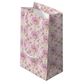 Sacola Para Presentes Pequena Saca de Presente Floral Nostálgico Rosa e Verde