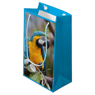 Sacola Para Presentes Pequena Saco azul e amarelo do presente do Macaw