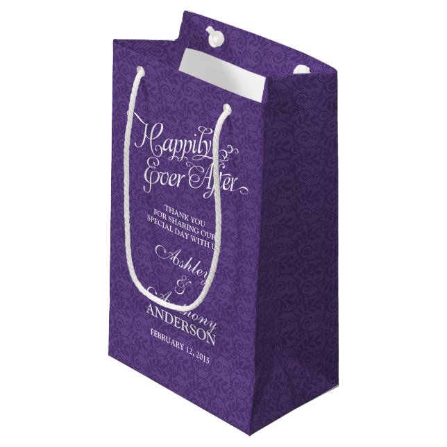Sacola Para Presentes Pequena Saco de Casamento Feliz Para Sempre Após Roxo Lace (Frente inclinada)
