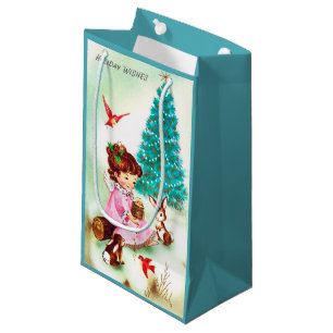 Sacola Para Presentes Pequena Saco de Natais vintages de anjo