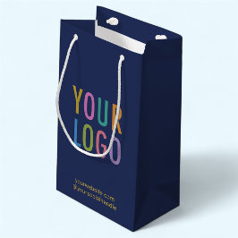 Sacola Para Presentes Pequena Saco de Presente Azul Marinho 21,5 cm com Logotipo